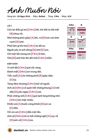 Hợp âm Anh Muốn Nói (Lê Hiếu) – bản nhạc PDF trang 1, tông C#m