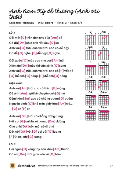 Hợp âm Anh Nam Kỳ dễ thương (Anh vái trời) (Duy Quang) – bản nhạc PDF trang 1, tông C