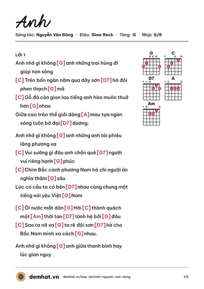 Hợp âm Anh (Nguyễn Văn Đông) – bản nhạc PDF trang 1, tông G