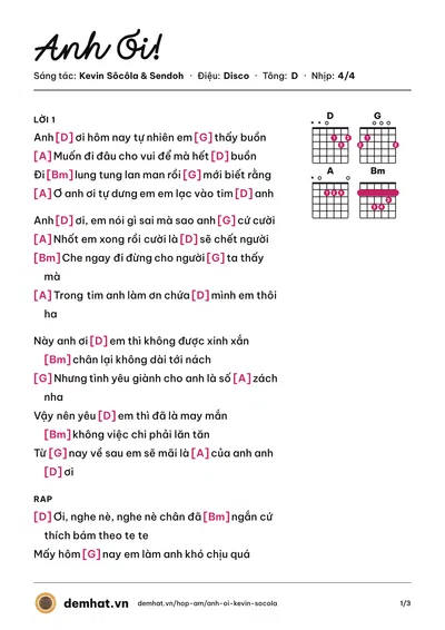 Hợp âm Anh Ơi! (Như Hexi) – bản nhạc PDF trang 1, tông D