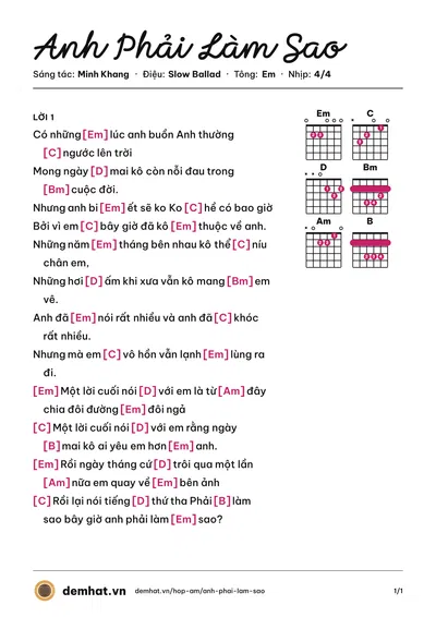 Hợp âm Anh Phải Làm Sao (Phan Đinh Tùng) – bản nhạc PDF trang 1, tông Em