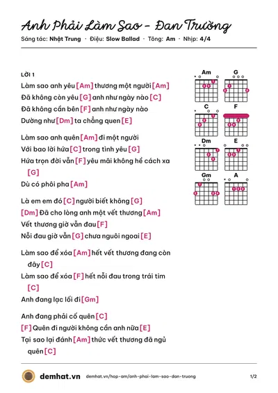Hợp âm Anh Phải Làm Sao - Đan Trường (Đan Trường) – bản nhạc PDF trang 1, tông Am