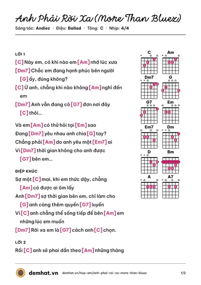 Hợp âm Anh Phải Rời Xa (More Than Bluez) (Andiez) – bản nhạc PDF trang 1, tông C