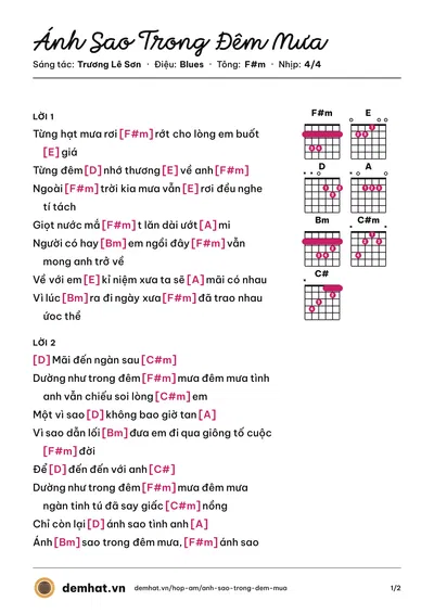 Hợp âm Ánh Sao Trong Đêm Mưa (Vĩnh Thuyên Kim) – bản nhạc PDF trang 1, tông F#m