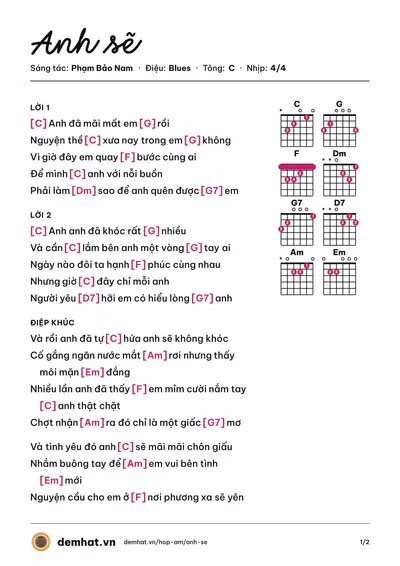 Hợp âm Anh sẽ (Phạm Bảo Nam) – bản nhạc PDF trang 1, tông C
