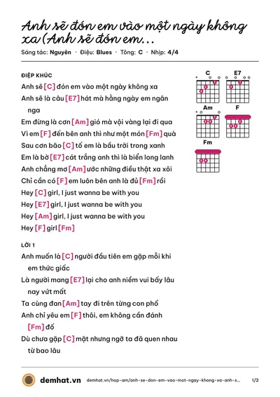 Hợp âm Anh sẽ đón em vào một ngày không xa (Anh sẽ đón em vào 1 ngày không xa) (Nguyên) – bản nhạc PDF trang 1, tông C
