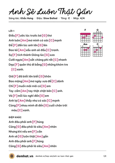Hợp âm Anh Sẽ Luôn Thật Gần (Khùng) – bản nhạc PDF trang 1, tông C
