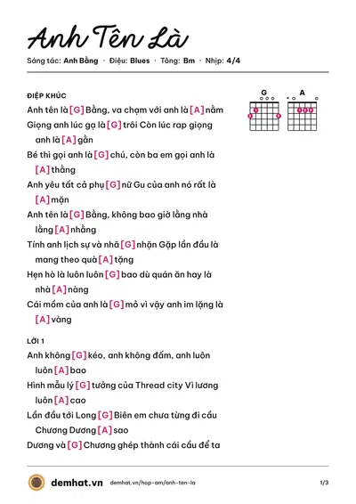 Hợp âm Anh Tên Là (Anh Bằng) – bản nhạc PDF trang 1, tông Bm