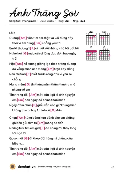 Hợp âm Ánh Trăng Soi (Phong max) – bản nhạc PDF trang 1, tông Am