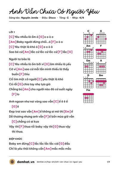 Hợp âm Anh Vẫn Chưa Có Người Yêu (Bộ chú bộ đội) – bản nhạc PDF trang 1, tông C