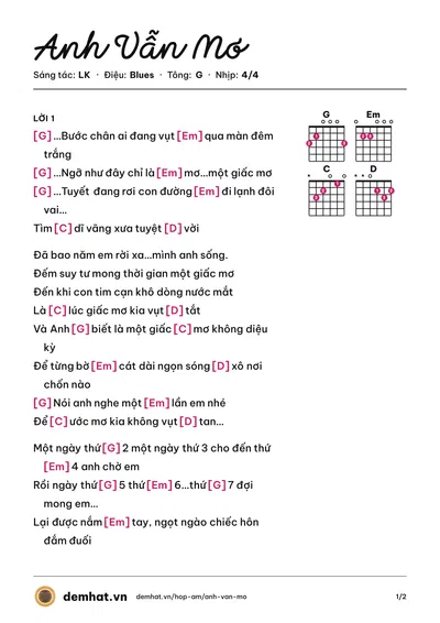 Hợp âm Anh Vẫn Mơ (LK) – bản nhạc PDF trang 1, tông G