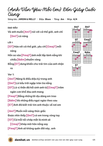 Hợp âm (Anh Vẫn Yêu Mỗi Em) Đến Giây Cuối Cùng ((S)TRONG Trọng Hiếu) – bản nhạc PDF trang 1, tông Am