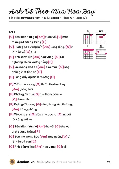 Hợp âm Anh Về Theo Mùa Hoa Bay (Ling) – bản nhạc PDF trang 1, tông C