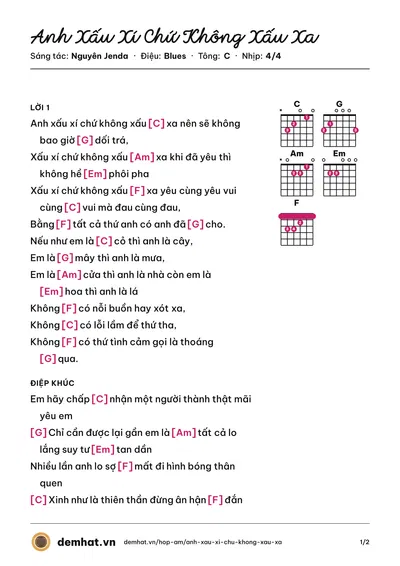 Hợp âm Anh Xấu Xí Chứ Không Xấu Xa (Nguyên Jenda) – bản nhạc PDF trang 1, tông C