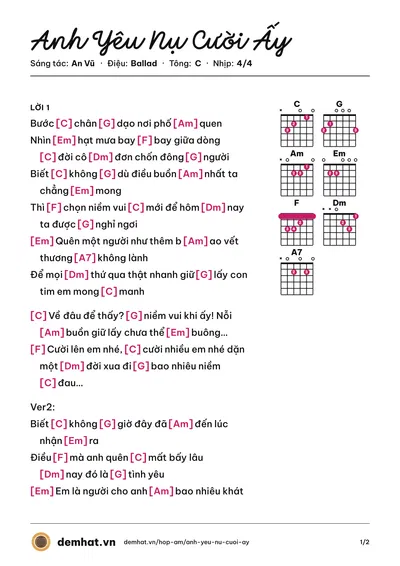 Hợp âm Anh Yêu Nụ Cười Ấy (An Vũ) – bản nhạc PDF trang 1, tông C