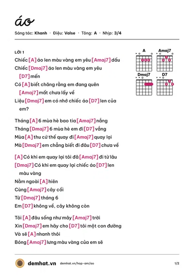 Hợp âm áo (Khanh) – bản nhạc PDF trang 1, tông A