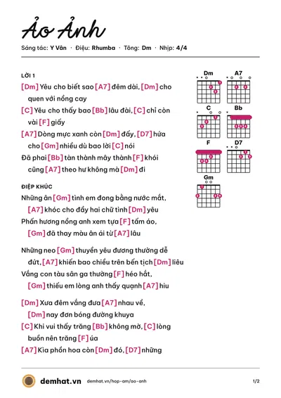 Hợp âm Ảo Ảnh (Lệ Quyên) – bản nhạc PDF trang 1, tông Dm