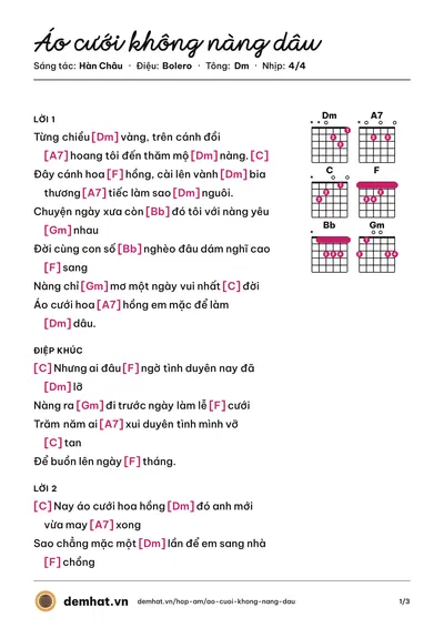 Hợp âm Áo cưới không nàng dâu (Trường Vũ) – bản nhạc PDF trang 1, tông Dm