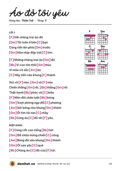 Hợp âm Áo đỏ tôi yêu (Hoàng Nghiệp) – bản nhạc PDF trang 1, tông F