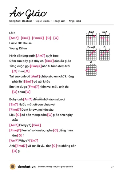 Hợp âm Ảo Giác (Coolkid) – bản nhạc PDF trang 1, tông Am