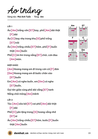 Hợp âm Áo trắng (Ngọc Quy) – bản nhạc PDF trang 1, tông Am