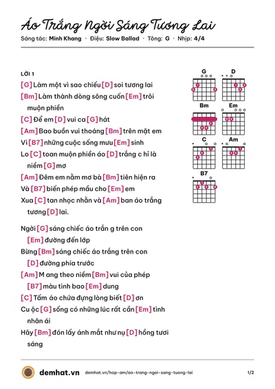 Hợp âm Áo Trắng Ngời Sáng Tương Lai (Lam Trường) – bản nhạc PDF trang 1, tông G