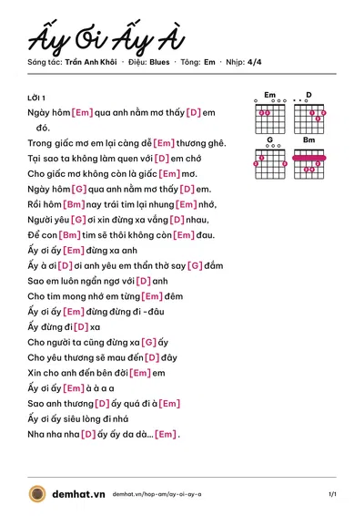Hợp âm Ấy Ơi Ấy À (Khang Luân) – bản nhạc PDF trang 1, tông Em