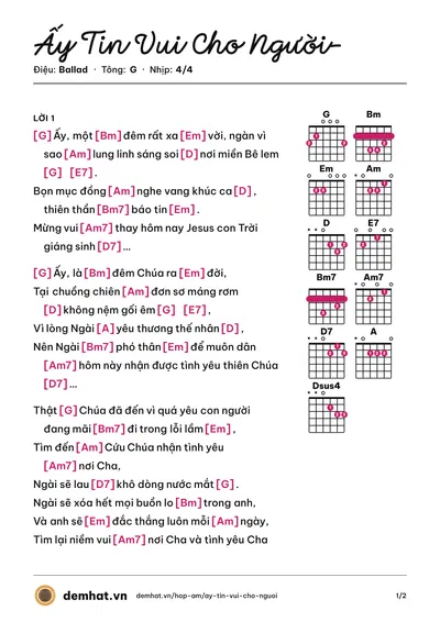 Hợp âm Ấy Tin Vui Cho Người- (Lưu Chí Vỹ) – bản nhạc PDF trang 1, tông G