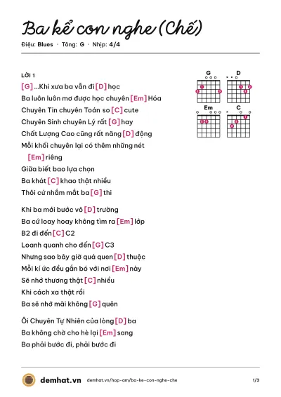 Hợp âm Ba kể con nghe (Chế) (Phạm Tùng Lâm) – bản nhạc PDF trang 1, tông G