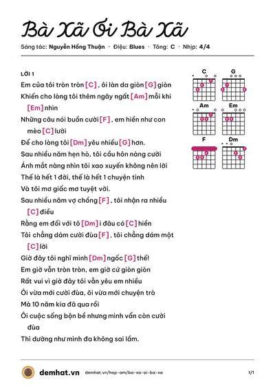 Hợp âm Bà Xã Ơi Bà Xã (Tim) – bản nhạc PDF trang 1, tông C
