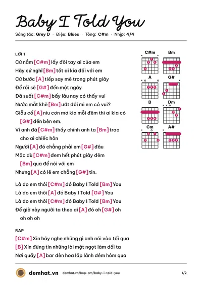 Hợp âm Baby I Told You (MONSTAR) – bản nhạc PDF trang 1, tông C#m