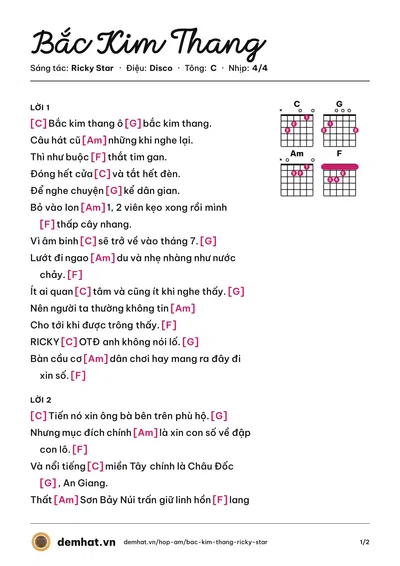 Hợp âm Bắc Kim Thang (Ricky Star) – bản nhạc PDF trang 1, tông C