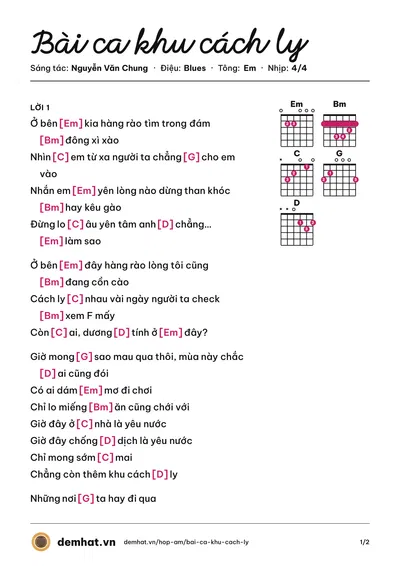 Hợp âm Bài ca khu cách ly (Hoàng Hải Dương) – bản nhạc PDF trang 1, tông Em
