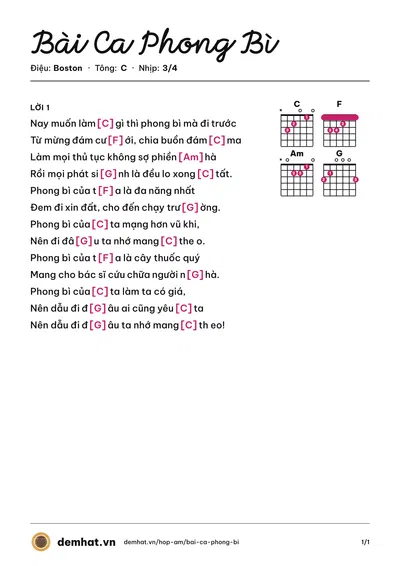 Hợp âm Bài Ca Phong Bì (gs xoay) – bản nhạc PDF trang 1, tông C