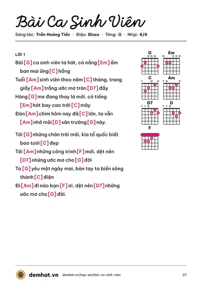Hợp âm Bài Ca Sinh Viên (Flashmob) – bản nhạc PDF trang 1, tông G
