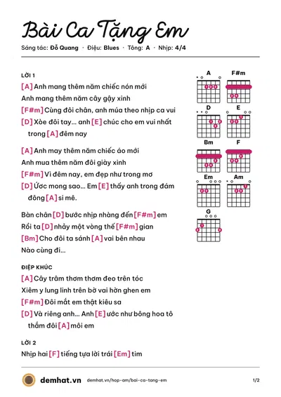 Hợp âm Bài Ca Tặng Em (1088) – bản nhạc PDF trang 1, tông A