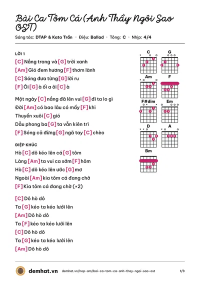 Hợp âm Bài Ca Tôm Cá (Anh Thầy Ngôi Sao OST) (Yong Anhh) – bản nhạc PDF trang 1, tông C