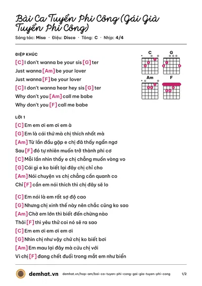 Hợp âm Bài Ca Tuyển Phi Công (Gái Già Tuyển Phi Công) (Quân Keyboard) – bản nhạc PDF trang 1, tông C