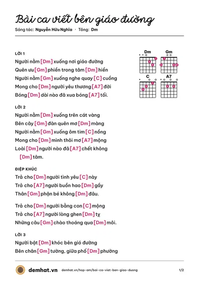 Hợp âm Bài ca viết bên giáo đường (Tốp Ca) – bản nhạc PDF trang 1, tông Dm