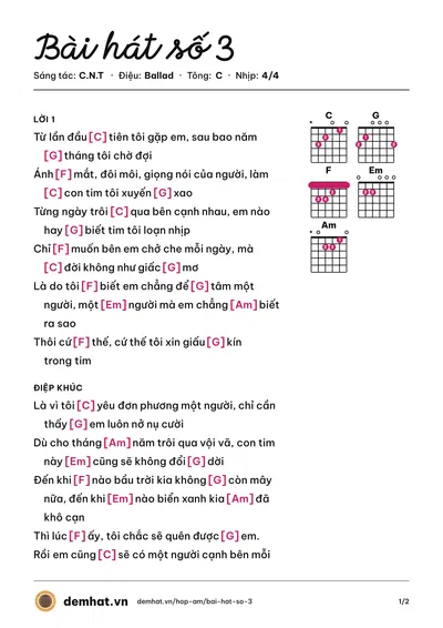 Hợp âm Bài hát số 3 (C.N.T) – bản nhạc PDF trang 1, tông C