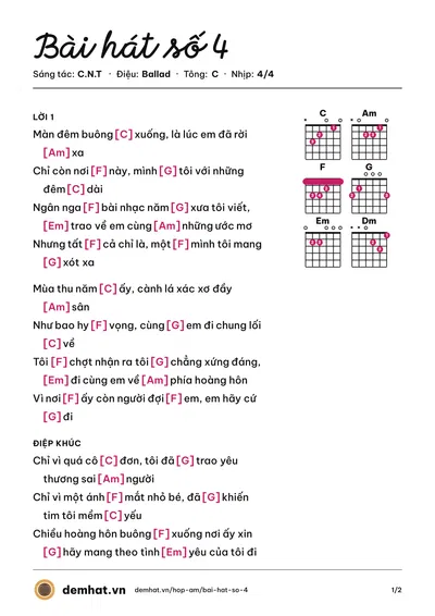 Hợp âm Bài hát số 4 (C.N.T) – bản nhạc PDF trang 1, tông C