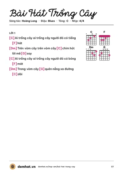 Hợp âm Bài Hát Trồng Cây (Tốp ca thiếu nhi) – bản nhạc PDF trang 1, tông C