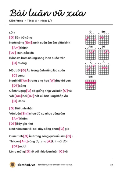 Hợp âm Bài luân vũ xưa – bản nhạc PDF trang 1, tông G