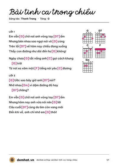 Hợp âm Bài tình ca trong chiều (Vi Vu) – bản nhạc PDF trang 1, tông G