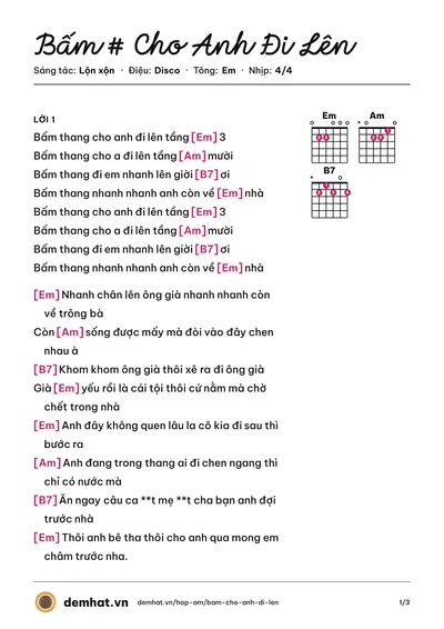 Hợp âm Bấm # Cho Anh Đi Lên (Lộn xộn) – bản nhạc PDF trang 1, tông Em