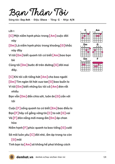 Hợp âm Bạn Thân Tôi (Noo Phước Thịnh) – bản nhạc PDF trang 1, tông C