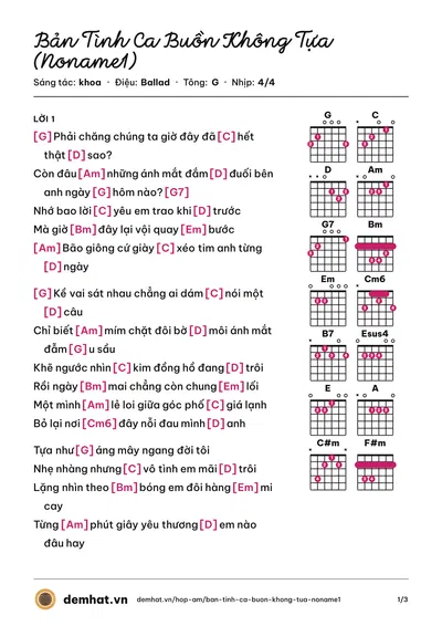 Hợp âm Bản Tình Ca Buồn Không Tựa (Noname1) (Carter Phạm) – bản nhạc PDF trang 1, tông G