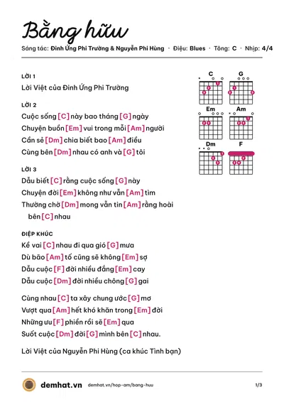 Hợp âm Bằng hữu (Châu Hoa Kiện (Emil Chau)) – bản nhạc PDF trang 1, tông C