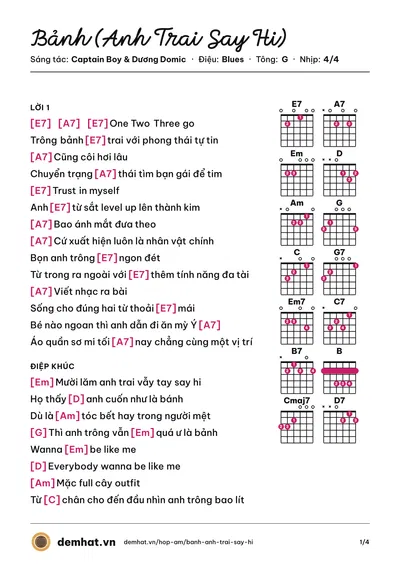 Hợp âm Bảnh (Anh Trai Say Hi) (Anh Tú Atus) – bản nhạc PDF trang 1, tông G