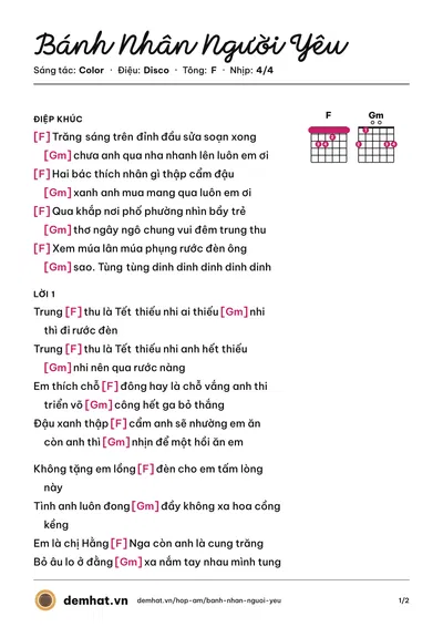 Hợp âm Bánh Nhân Người Yêu (Color) – bản nhạc PDF trang 1, tông F